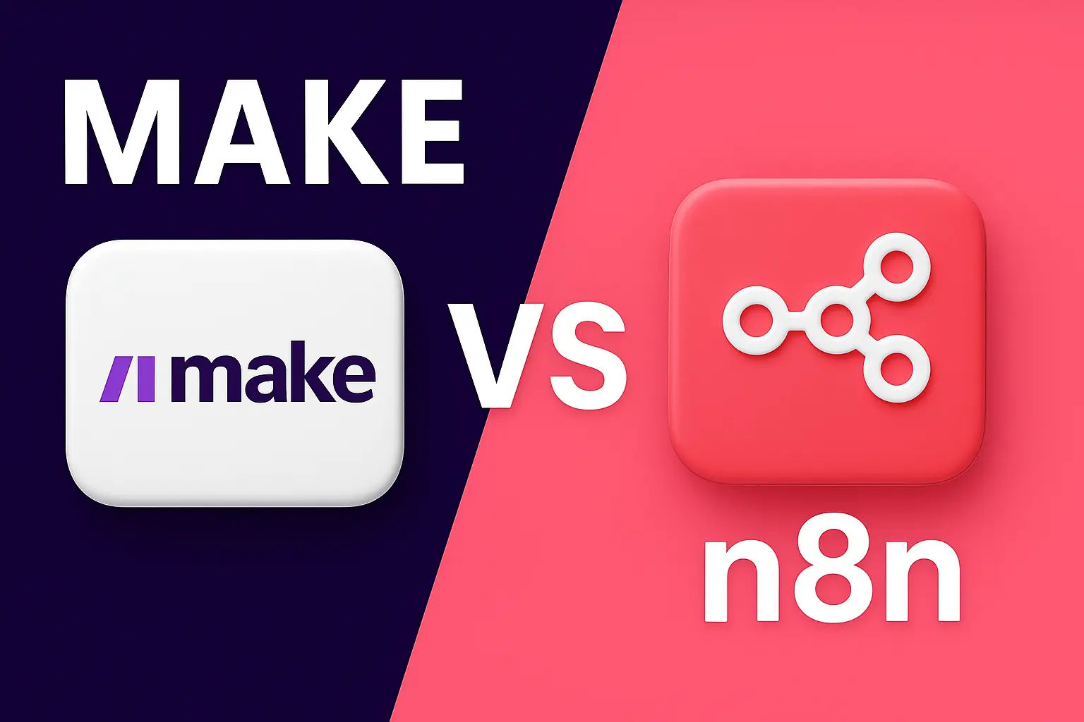 Make.com vs n8n interface comparison showing workflow automation dashboards